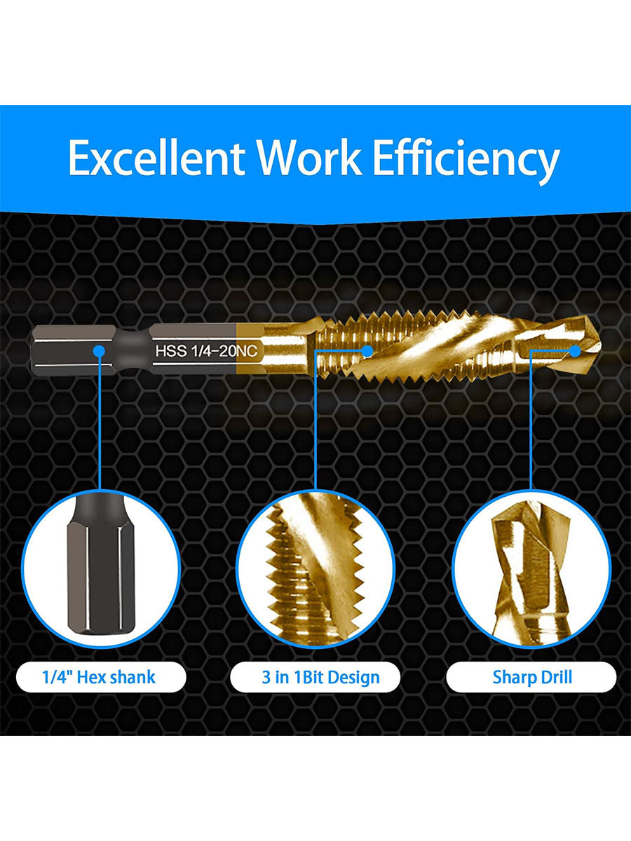 6 Pack Titanium Combination Drill Tap Bit Set Screw Tapping SAE 6-32NC 8-32NC 10-24NC 10-32NC 12-24NC 1/4-20NC