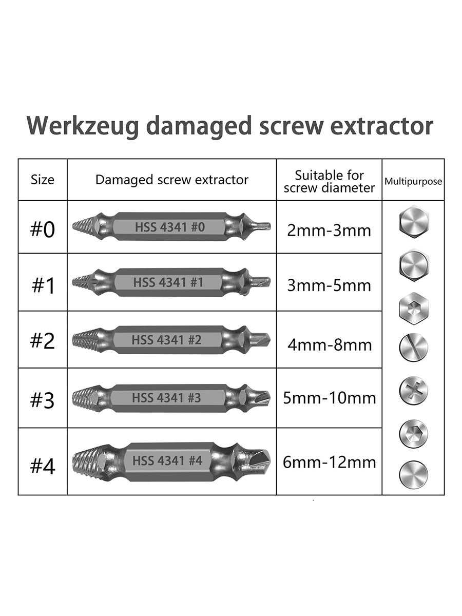 Damaged Screw Extractor - Remover for Stripped Head Screws Nuts & Bolts, Drill Bit Tools for Easy Removal of Rusty & Broken Hardware,